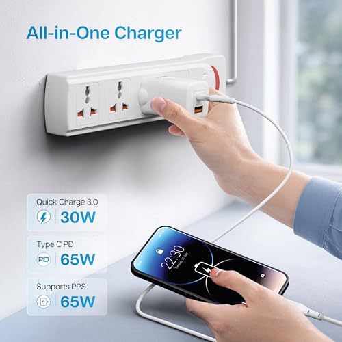 Image of Geonix Atomic G65, Gan Charger, 65W GaN Charger | Dual Port USB & Type-C Fast Charging Adapter for iPhone 16-11 Series, iPad, Android, Laptop, Tablet, Power Bank (White)