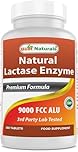 Best Naturals Lactose Intolerance Relief Tablets with Natural Lactase Enzyme, Fast Acting High Potency Lactase, 9000 FCC ALU, 180 Count