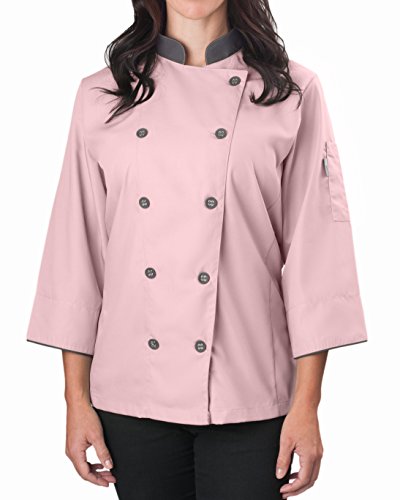 Womens ¾ Sleeve Active Chef Coat, Pink with Slate Accent, M