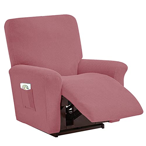 Housse de fauteuil inclinable extensible rose 4 pièces pour protection de meuble complète