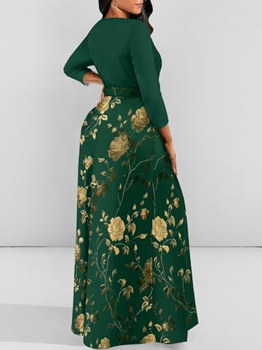 Image of PinkPatty Women's Long Sleeve Maxi Dress Plus Size Trendy Wedding Guest Wrap Dress with Pockets&Belt