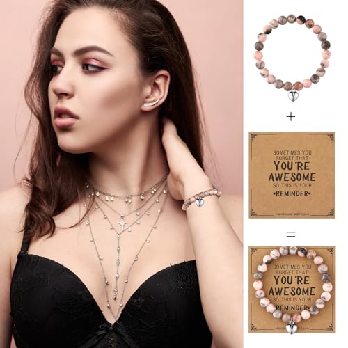 Remuuly 8 Pcs Christmas Gifts Inspirational Bracelet You're Awesome Adjustable Beaded Natural Stone Bracelet2