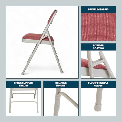 OEF Furnishings OEF2300 Series Heavy-Duty Premium Fabric Padded Upholstery Double-Hinged Triple-Braced Folding Chairs (4-Pack, Crimson Red/Gray) by OEF Furnishings - Image 6
