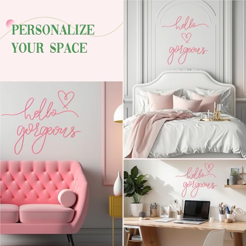 Image of Hicarer Metal Hello Gorgeous Wall Art Minimalist Decor for Bedroom Bathroom Living Room Dressing Room Salon Office Home Decorations Easy to Install Wall Decor(Pink,Classic Style)