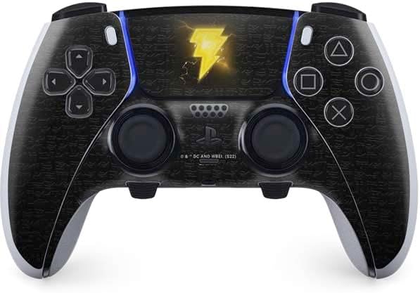 Decal Gaming Skin Compatible with PS5 DualSense Edge Pro Controller - Officially Licensed DC Comics Black Adam Lightning Bolt Design