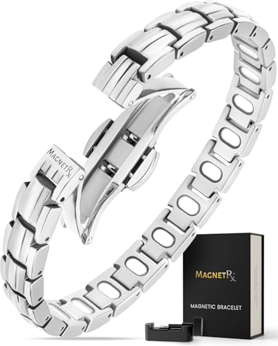 MagnetRX EllipseMAX Magnetarmband Damen 5-fache Stärke 5.000 Gauß Magnet Armband Damen aus Titan Schmuck entworfen in den USA zum Patent angemeldet verstellbar (Silber)