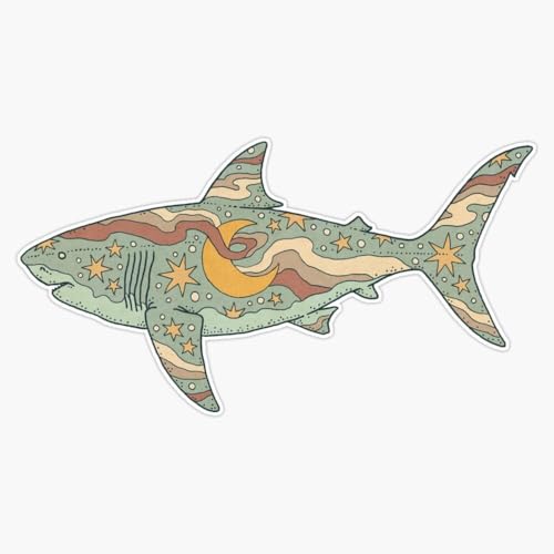 Pack of 4-3 Inch - Midnight Swim Ocean Shark Art Dusty Sunset Palette Sticker - Vinyl Decal for Cars, Trucks, Windows, Laptops, Notebooks, Tumblers, Lockers, Skateboards, Water Bottles