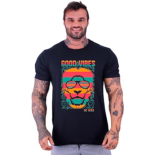 Camiseta Tradicional Masculina Básica MXD Conceito Good Vibes (Preto, GG)