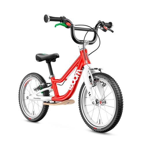 woom 1 Plus Balance Bike for Kids 3 to 4.5 Years Old, Lightweight 14-Inch Children’s Push Bicycle with Handbrake & Steer Limiter, Boys & Girls - Red