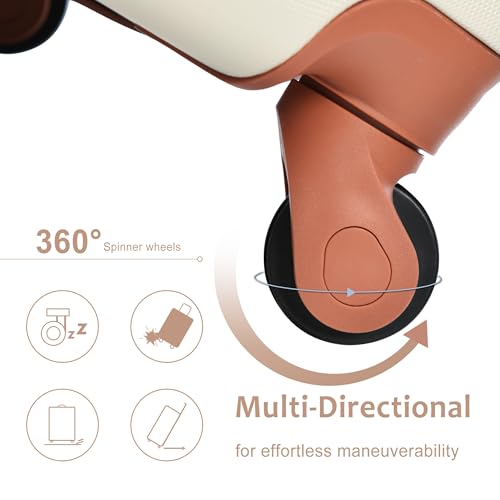 Expandable 20" Checked Luggage, Hardshell Luggage, Lightweight Durable ABS Suitcase with Double Wheels Ideal for Travel, Carry On & Checked Baggage, Wheeled Suitcases (White Brown, 20") 7