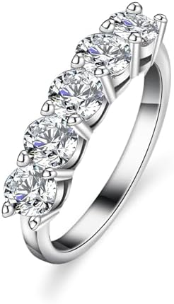 Personalized 14k Gold Women's Wedding Bands,1.5 Ctw Round-Cut Diamond Name Ring Five Stone, Custom Engraved D Color VVS1 Diamond Anniversary Rings