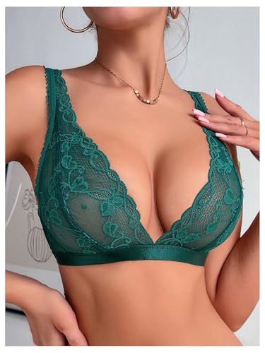 Image of SOLY HUX Women's Lace Bras Deep V Neck Wireless Bra Comfort Everyday Bralette