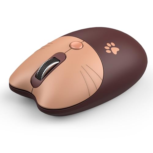 Cute Cat Wireless Mouse, 2.4GHz Wireless Silent Mouse, USB Receiver Plug and Play, 3 Adjustable DPI, Compatible with Notebook, PC, Laptop, Computer- Coffee Colorful