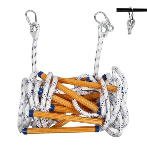 Escalera de cuerda de 6 m con 2 ganchos, capacidad de carga de 200 kg, cuerda de polipropileno ignífuga y mosquetón de acero al manganeso para balcón, apartamento, casa en el árbol, resistente al