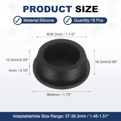 Image of MECCANIXITY 18pcs T-Shaped Silicone Plugs 38.3mm 1-1 /2 Inch Dia Snap in Plug Hole Seal Cover Round Rubber Stopper for 37-38.3mm Holes Kitchen Rubber Bulkheads Waterproof Sealing, Black