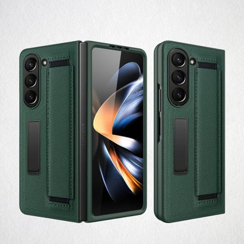 Coque Samsung Z Fold 5 verte en cuir litchi avec film protecteur et béquille