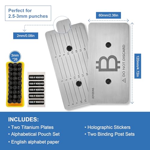 Image of Seed Phrase Storage Kit - Metal Backup Plates + Stamping Tools, Bitcoin & Crypto Wallet Cold Storage, Tamper-Evident Design (2-Plates) (Alphabetic Punch Set)