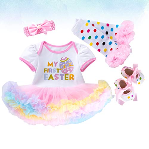 ABOOFAN Conjunto de Traje de Bebê Meninas 1º Páscoa Macacão de Manga Curta T-Shirt Gaze Tutu Saia Ti