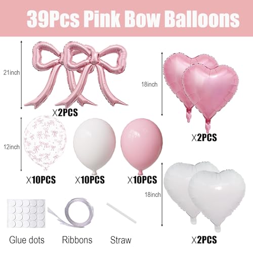 Image of Pink Bow Balloon Party Decor,Pink & White Bow Print Balloons for Girls Just Wanna Be One,Bridal Shower Coquette Birthday Decorations for Girls, Women, Baby Shower