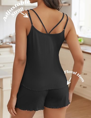 Ekouaer Womens Cami Pajama Sets 2 Piece Ribbed Knit PJs Tank Top and Shorts Set Lingerie Sleepwear2