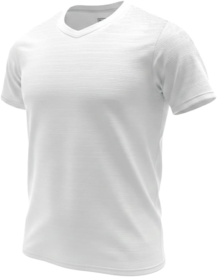 Men's Athletic T-Shirt, Striped V-Neck Pullover, Moisture Wicking, Lightweight Workout Gym tees