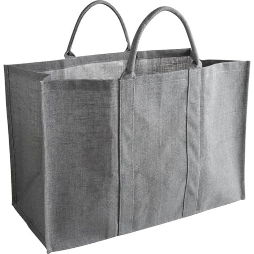 AUBRY GASPARD - Sac à Bûches en Jute Gris - Intérieur Enduit - L 60 x H 40 x P 30 cm - Poignées Renforcées - Contenance 72 L - Charge Max 50 kg - Lavable et...