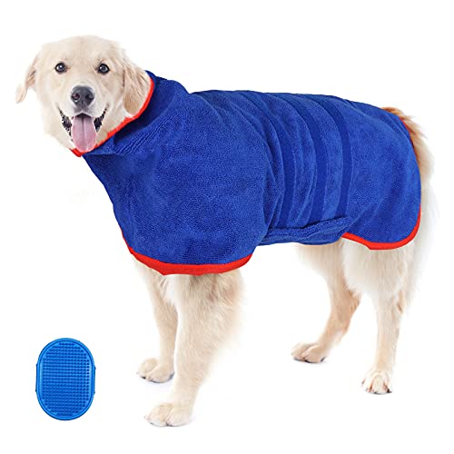 Mikrofaser Hundebademantel,Hund Bademantel Soft Bademantel mit Badebürste,Hund Badetuch Schnell Trocknend Verstellbar Trägern Super Saugfähig Feuchtigkeit,Hundehandtuch zum Trocknen nach dem Baden,XXL Cover