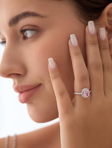 Michooyel S925 2.0ct Oval Cut Pink Diamond Engagement Ring for Women Halo Diamond Wedding Ring Promise Ring Sterling Silver Wedding Band2