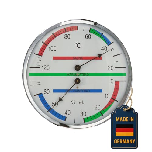 TFA Dostmann Analoges Sauna-Thermo-Hygrometer, 40.1013, mit Metallring, Temperatur, Luftfeuchtigkeit, ideal für die Sauna TFA Dostmann Analoges Sauna-Thermo-Hygrometer, 40.1013, mit Metallring, Temperatur, Luftfeuchtigkeit, ideal für die Sauna