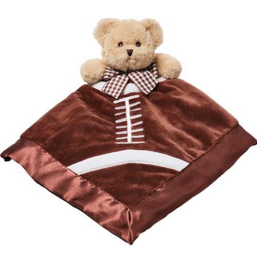 Image of Bearington Collection Touchdown Snuggler Plush Football Lovey - 15-Inch Satin & Velour Security Blanket for Babies - Soft Plush Newborn Baby Football Toy for Boys