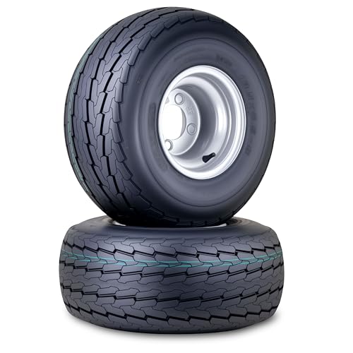 WANDA Trailer Tire Wheel Assembly 18.5x8.5-8 8-Ply D 83L w/ 4 Lugs x 4 PCD Silver Rim Installed SET 2-11043