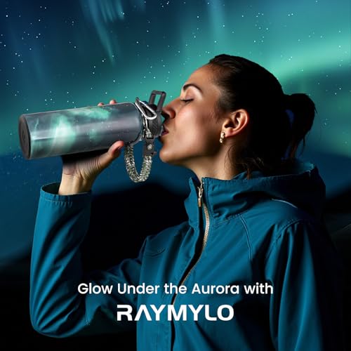 Image of RAYMYLO Insulated Water Bottle 40 oz, Triple Wall Vacuum Stainless Steel (Cold for 36Hrs, Hot for 18Hrs), Leak Proof & Non-BPA, Modern Water Flask Jug with Paracord Handle & Straw Spout Lids
