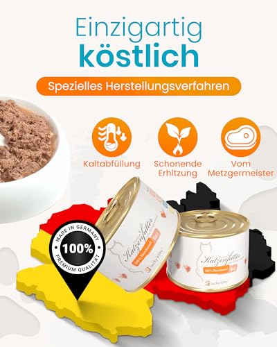 Lucky-Kitty Katzenfutter Nass 100% Hühnerherzen I Katzenfutter ohne Getreide & Zucker, frisch vom Metzger I Nassfutter für Katzen & Kitten, Nährstoff- und Vitaminreich I Made in Germany I 4x200g