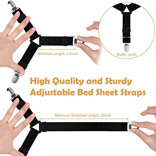 Tefire Bed Sheet Holder Straps, 8 Pcs Bed Sheet Clips, Adjustable Elastic Bed Sheet Fasteners, Full Mattress Cover Fitted Sheet Clips To Hold Sheets In Place (Black-8Pcs) #TOP2