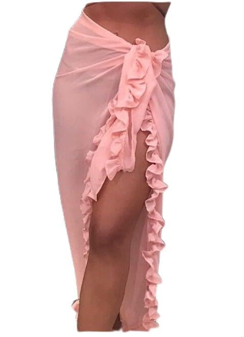 Media falda de gasa con volantes para mujer, 75 cm de longitud, estilo envolvente con borlas, protección solar UPF50+, tela ligera y transpirable para verano, playa y festival (blanco)