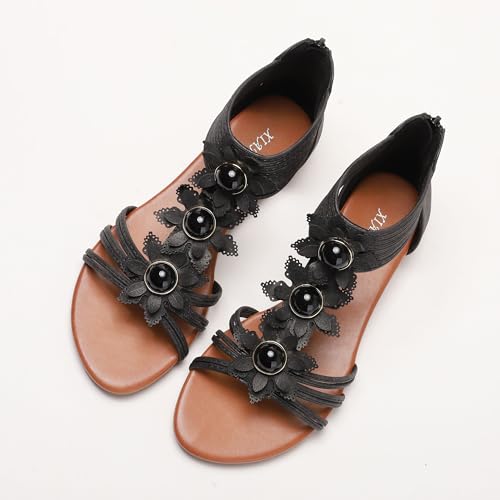 Womens Summer Flat Sandals Strappy Comfot Gladiators Zip Back Fashion Shoes2