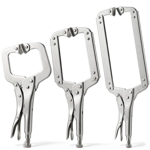 Image of Minatee 3 Pcs C Clamp Set, Pliers with Swivel Pads, 11 Inch, 14 and 18 Inch, Metal Tools Welding Clamps for Home Farm
