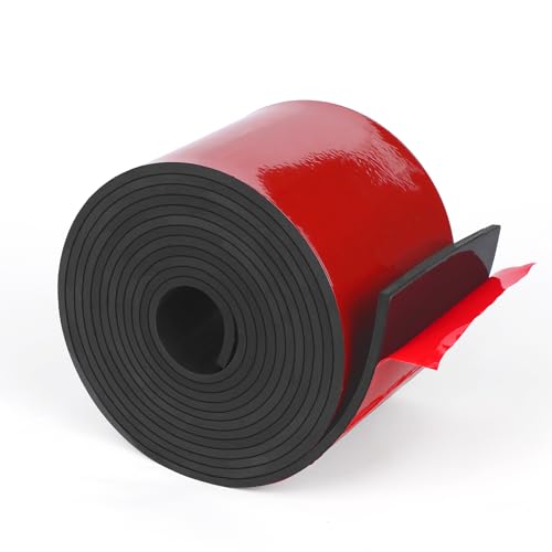 Image of WochiTV Adhesive Solid Rubber Strips, 4 inch Wide x 1 /16 inch Thick x 180 inch Long Self Stick Black Neoprene Rubber Rolls Perfect for DIY Insulation Cushion Gasket, Sealing, Liner, Weather Striping