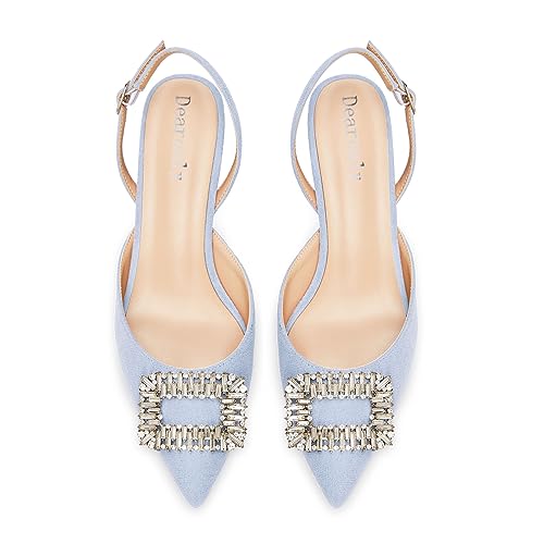 DearOnly Womens Kitten Heel Close Pointed Toe Slingback Pumps Glitter Rhinestone Crystal Basic Classic Buckle Casual Shoes 1.4 Inches Heels4