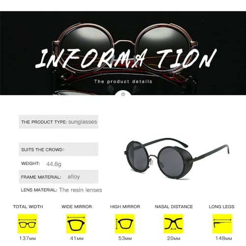 Steampunk Sunglasses Women Round Glasses Goggles Men Side Visor Circle Lens Vintage Retro Style Punk Oculos De Sol2