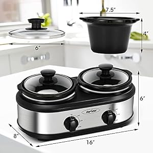 Slow Cooker Dual and Triple Slow Cooker Buffet Server Multiple Pot Food Warmer Slow Cooker Buffet Food Warmer Adjustable Temp Lid Rests Stainless Steel