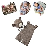 Vemonllas Fashion Newborn Boys Girls Baby Costume Outfits Photography Props Bear Hat with Pants Sets (Brown)