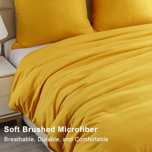 Soifox Double Duvet Cover Set - Yellow Bedding Set Double Bed with Zipper Closure, Soft Microfiber Quilt Cover with 2 Pillowcases - Image 3