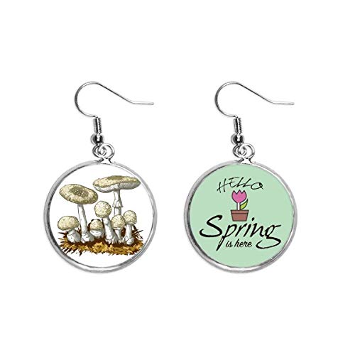Pendientes de hongo blanco colgante decorativo de primavera para mujer