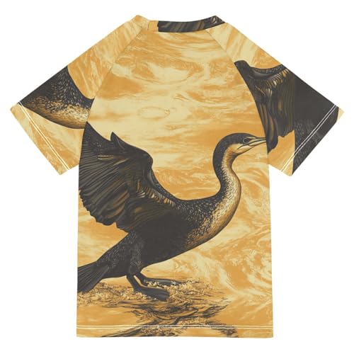 Boys Short Sleeve T-Shirts Cormorant Yellow Bird Rashguard Kids Swim Shirts Sun UPF 50+2