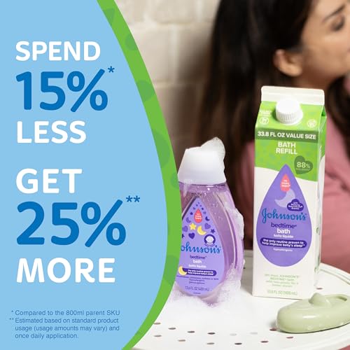 Image of Johnson's Baby Soothing Bedtime Bath Starter Kit, Nighttime Lavendar Baby Bath, 27.01 fl Oz, and Bedtime Bath Value Size Refill Pack 33.8 fl. Oz