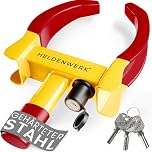 HELDENWERK® Parkkralle Radkralle mit Hochsicherheitsschloss & 3 Schlüsseln - für Anhänger, Wohnmobil, Wohnwagen, Auto - PKW Reifenkralle, Autokralle, Rad-Kralle für 18-30cm Reifenbreite (Gelb/Rot)