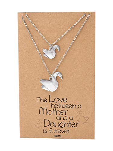Quan Jewelry Swan Pendant Necklace, Mother Daughter Necklaces, Gifts for Mom and Daughter, Bird Jewelry, Handmade with Love Set of 2 Necklaces comes with a Presentable Greeting Card2