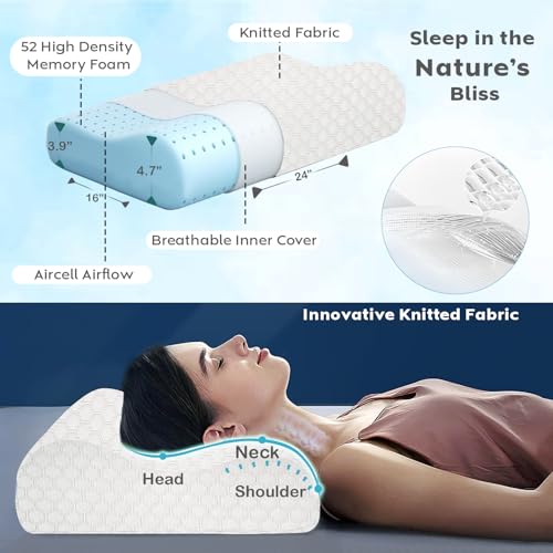 Image of AYKA Cooling Foam Cervical Memory Foam Pillow for Neck & Shoulder Pain Relief | Orthopedic Contour Pillow for Sleeping & Spinal Alignment | Ergonomic Support | 2-Year Warranty (Set of 4)