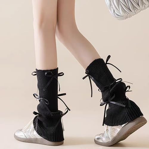 Image of Leg warmers Y2k Wind with bow lace-up knit Harajuku Kawaii leg warmers accessories 80's vintage high leg socks